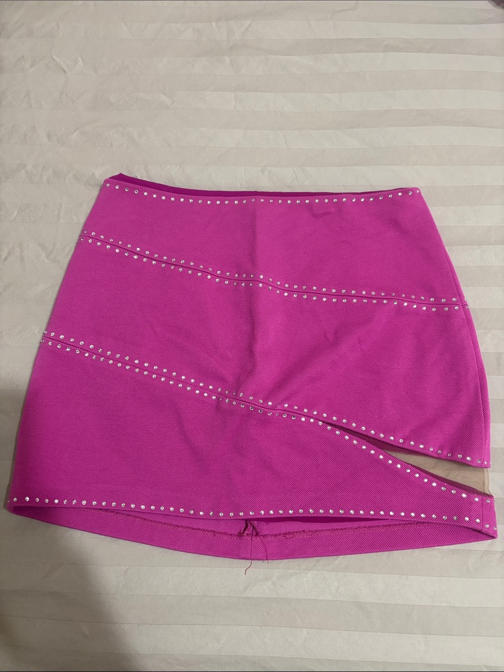 NBD Fuchsia Studded Asymmetrical Mini Skirt